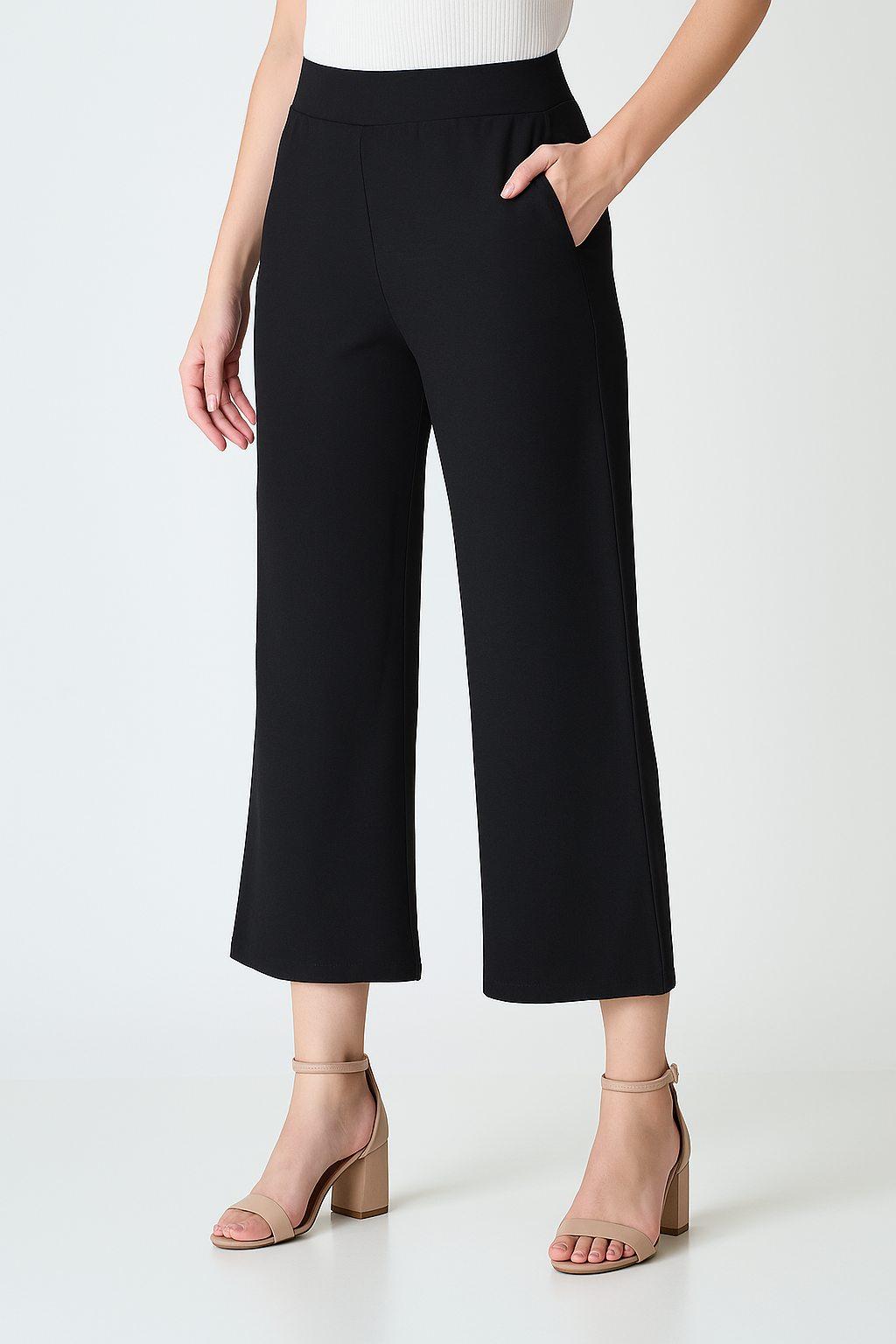 Karryfly Black Korean Crepe Pants for Women | Smooth & Elegant Fit